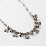 Vintage Tribal Antique Silver Chinar Leaf  Bud Statement Necklace