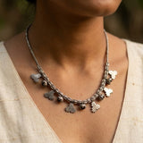 Vintage Tribal Antique Silver Chinar Leaf  Bud Statement Necklace