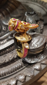 Handcrafted 22k Gold Parrot Statement Ring – Real Uncut Polki Diamonds & Rubies
