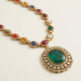 Handcrafted Multi-Gemstone Statement Necklace with Emerald Pendant