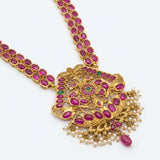 Traditional Antique-Finish Pink Stone &amp; Pearl Necklace