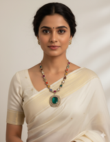 Handcrafted Multi-Gemstone Statement Necklace with Emerald Pendant