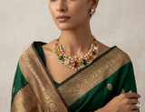 Exquisite 22k Gold Royal Navratna Necklace with Real Uncut Diamonds