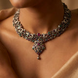Multi-Color Navratna-Style Pendant Necklace