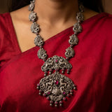 Antique Silver Ornate Peacock  Ruby-Pink Statement Haram