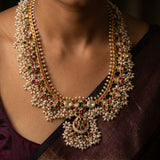 Royal 22K Gold-Plated Navaratna-Style Guttapusalu Haram Necklace