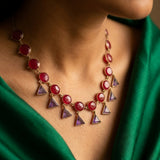 Artisan Gold-Plated Sterling Silver Red Onyx & Amethyst Geometric Necklace