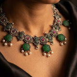 Antique Emerald Statement Geo-Hexagon Necklace