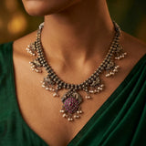 Heritage Peacock Motif Silver Necklace