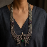 Antique Silver Twin Peacock Filigree Statement Necklace