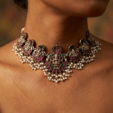 Antique-Finish Lakshmi Temple necklace