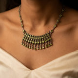 Antique Silver Peridot Green Articulated Fringe Bib Necklace
