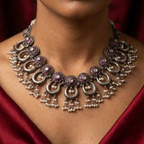 Pure Silver Floral &amp; Hoop Statement Choker