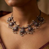 Antique Silver Navratna-Inspired Floral Guttapusalu Choker