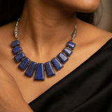 Antique Silver Chunky Lapis Lazuli Geometric Collar Necklace