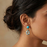 Radiant Turquoise and Blue Topaz Silver Drop Earrings