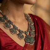 The Imperial Peacock: Antique Silver Green Guttapusalu Necklace