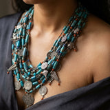 Vintage Tribal Multi-Strand Turquoise  Silver Statement Necklace