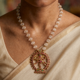 Divine 22K Gold Nataraja Pendant Necklace with Spadikam Melon Beads