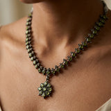 Elegant Green Stone Embellished Silver-Tone Necklace