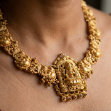 Exquisite Temple Jewelry: Goddess Lakshmi Gold-Plated Silver Necklace