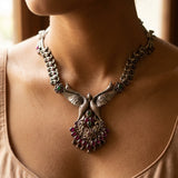 Majestic Peacock-Motif Silver Necklace