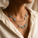 Artisan Gold-Plated Silver Aqua Chalcedony Layered Station Necklace