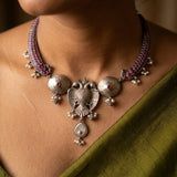 Silver Gandaberunda &amp; Peacock Statement Necklace