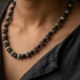 Antique Artisan Silver and Black Lava Stone Mala Necklace