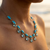 Artisan Gold-Plated Silver Turquoise  Blue Topaz Fringe Collar Necklace