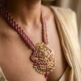 Traditional Antique-Finish Pink Stone &amp; Pearl Necklace