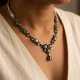Vintage Silver Natural Labradorite and Peridot Princess Necklace