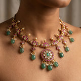 Traditional Temple-Style Floral Gold-Plated Necklace