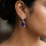 Enchanting Amethyst and Rose Quartz Silver Drop Earrings