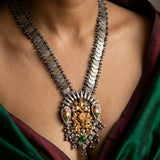 Vintage Dual-Tone Tribal Coin Necklace with Statement Lakshmi Pendant