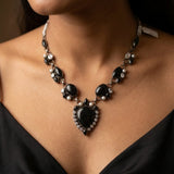 Midnight Elegance: Black Onyx, White Topaz &amp; Freshwater Pearl Statement Necklace