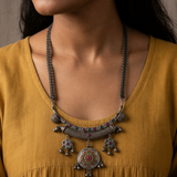 Antique Silver Floral Mandala Hasli Statement Necklace