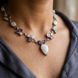 Artisan Silver Moonstone &amp; Amethyst Collar Necklace