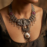 Heritage Oxidized Gandaberunda &amp; Elephant Statement Necklace