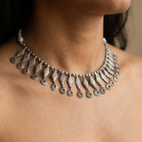 Vintage Tribal Silver Diamond-Fringe Choker Necklace