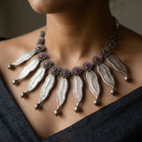 Vintage Silver Mango Leaf Floral Ruby Hasli Choker