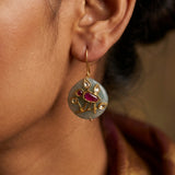 Indian Jade, Ruby & Diamond Kundan Drop Earrings - Handcrafted Real Gold