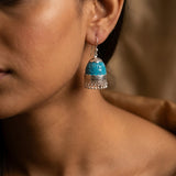 Exquisite Blue Glass Real Silver Jhumki Earrings