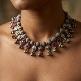 Silver Hoop &amp; Rosette Fringe Collar