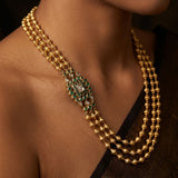 Exquisite 22k Gold Moggapu Necklace – Real Uncut Diamonds & Natural Emeralds