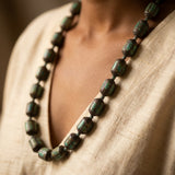 Antique Silver Tribal Turquoise Drum Bead Mala Necklace