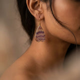 Hand-Carved Leaf Fluorite Silver Earrings