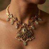 Heritage Peacock &amp; Floral Temple Necklace