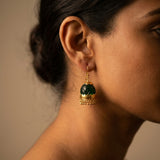 Handcrafted Deep Green Glass Pure Silver Jhumkis
