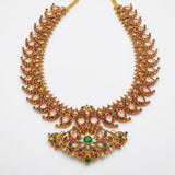 Royal 22K Gold Manga Malai Necklace with Uncut Diamonds, Rubies & Emeralds
